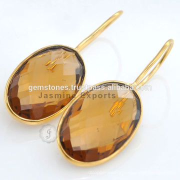 Wholesale Supplier Of Champagne Quartz Gemstone King And Queen Engagement Earring